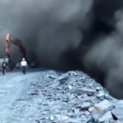 Landslide, caused by new road construction, Dagestan, Russia. No casualties reported. August 2020.