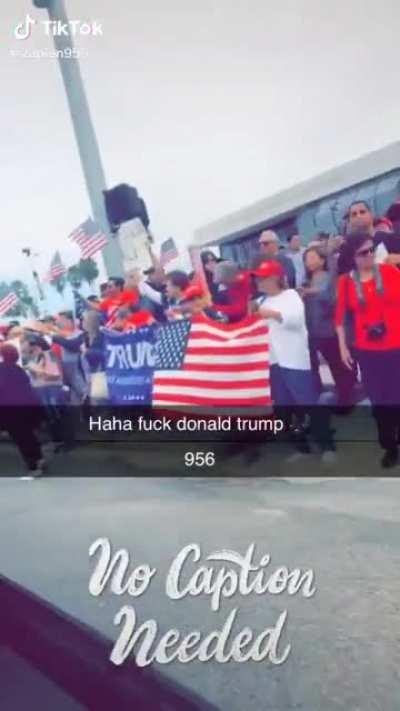 Blasting “Fuck Donald Trump” at a support rally,