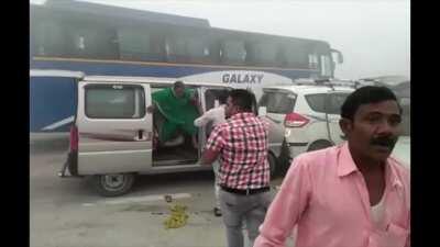 The smog in delhi was so high it caused this pile of cars in Delhi,india.(2017)