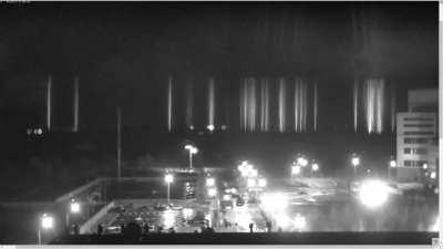 Rocket(?) seen hitting a building in the nuclear power plant in Enerhodar, the largest nuclear power plant in Europe.