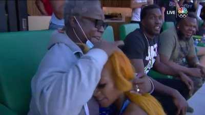 21 year old Sha'Carri Richardson embraces her grandmother after qualifying for her first Olympic Games