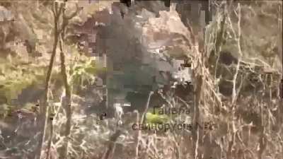 Russian BTR runs over numerous dismounted Russian soldiers