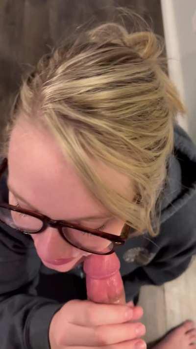 He had a long day so I was on my knees when he got home waiting to drain him (not oc) 