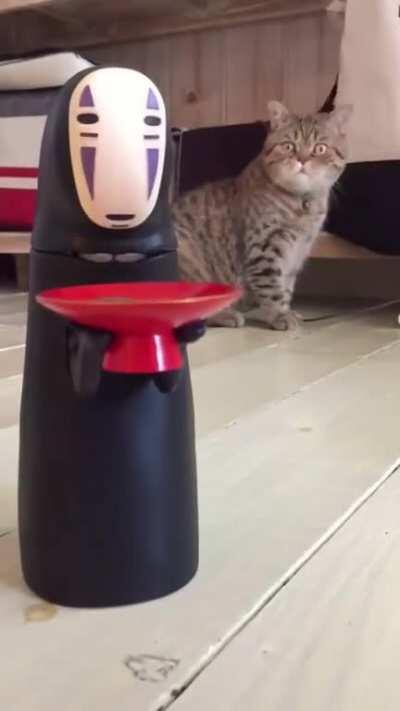 Cat stunned by No-Face toy