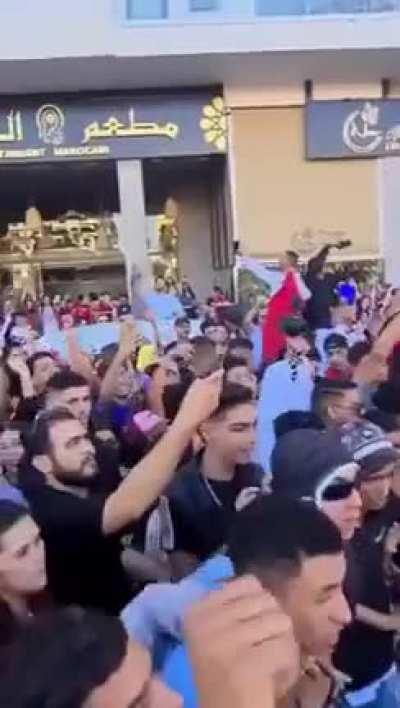 Moroccans celebrating their advance to WorldCup R16 and topping their group