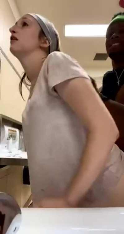 Black dude fucks his thick white gf in restroom