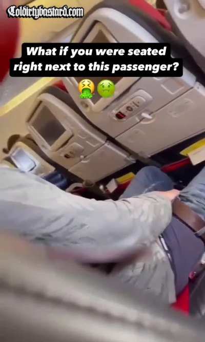A guy taking a piss on a plane while still seated in their seat.