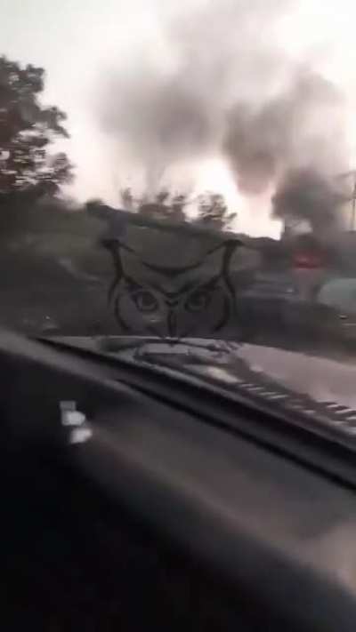 UA POV: Damaged armored personnel carrier and a destroyed Ukrainian tank on the road near Pokrovsk, Donetsk region.