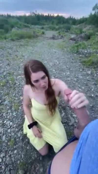 Me and my bud went on a hike through the mountains. As soon as we knew nobody was around I dropped to my knees for him.