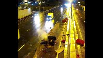 Driver and 3 passengers injured after hitting road work barriers