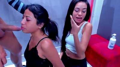 Two throats to fuck with a lot of laughing