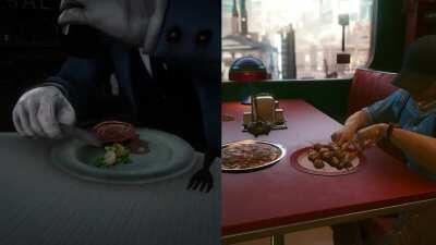 Comparing NPC eating animations in RDR2 & Cyberpunk 2077