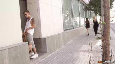 Sucking on The Street as People Walk By