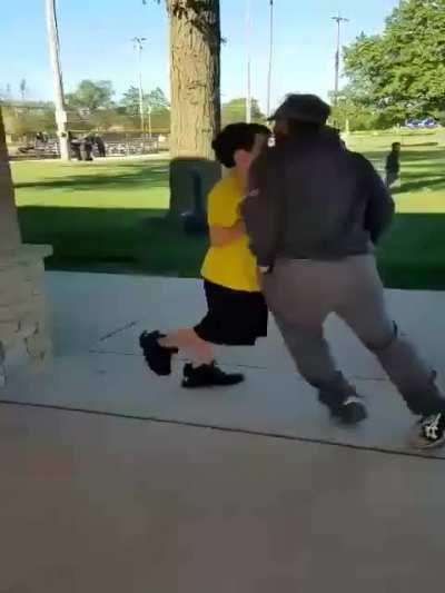 Kid tries to fight an older man