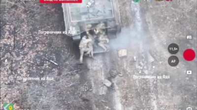 A Ukrainian Infantry Squad gets hit by a drone dropped grenade near Zhuravlevka - Belgorod Region with one soldier being left behind on exfil 