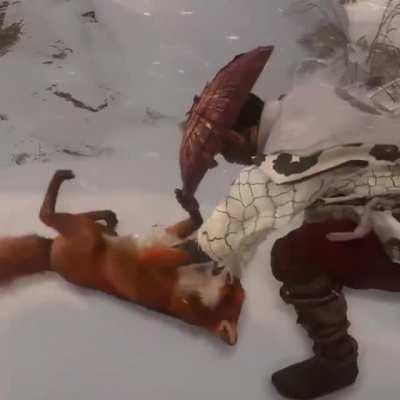 A new update for Ghost of Tsushima added fox belly rubs (and now they also do a happy dance)