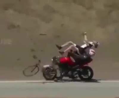 biker took cyclists with him......