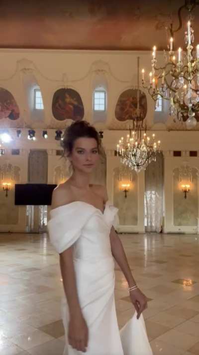 Sasha Zotova modeling in a wedding dress