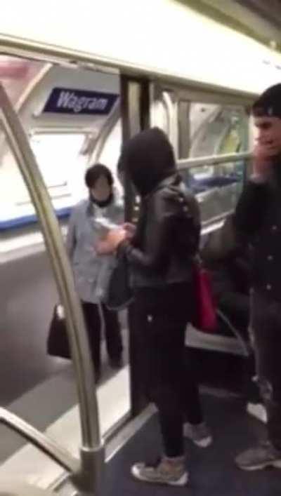 Absolute cunt pushes someone out of a train