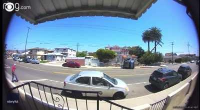 Speeding Van in Los Angeles Neighborhood slams into streetlight and utility pole and flips onto its side