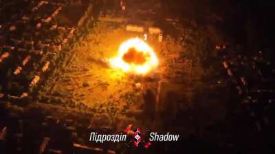 HIMARS GMLRS strikes Russian rocket artillery storage in occupied Makiivka, Donetsk. No less than 75 volleys for the Grad MLRS were destroyed in an epic explosion.  [July 4th 2023]