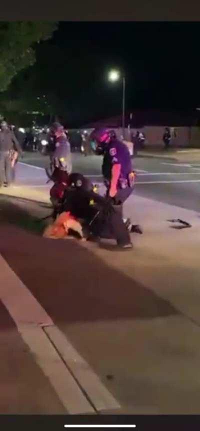 Cops violently arrest 14 y/o girl, while ignoring Proud Boy who punches a teenager right in front of them. Eugene, OR