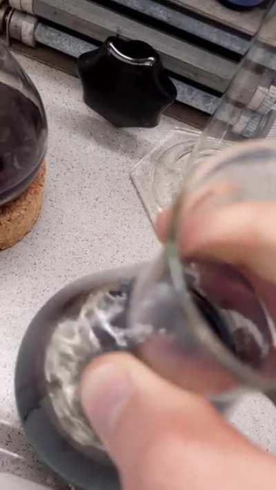 This solution is deep red from one angle, but green-blue from another. Looks so strange!