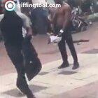 Shirtless guy screaming at bystanders gets taken out