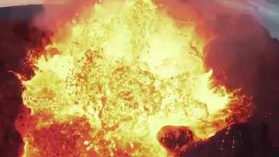 Photographer Joey Helms sends his drone directly into Iceland's Fagradalsfjall volcano to capture this spectacular moment