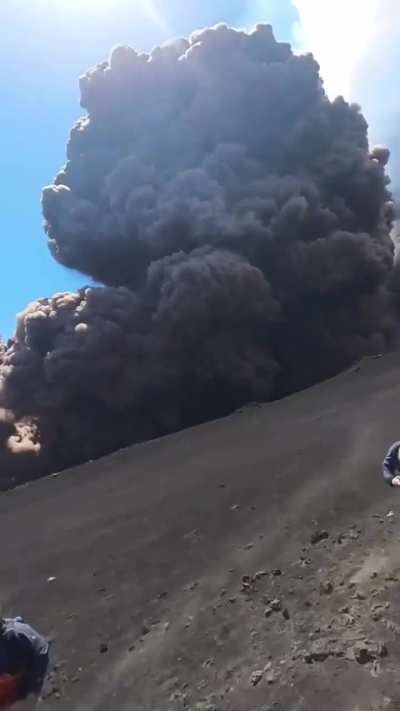 Tourists and guides run for their lives when Mt. Erma suddenly erupts