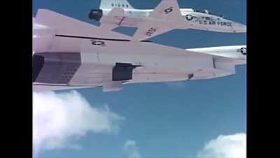 The XB-70A successfully retracts its landing gear using a three-stage retraction cycle on 5 October 1965 during its second flight