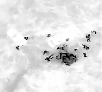 Ukrainian Drone Drop in the Middle of a Number of Russian Soldiers