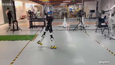 AgiBot X2 humanoid robot performs a webster backflip.