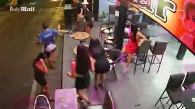 British farang tourist (GL, 66) in Thailand was allegedly drunk and upset that a bar worker declined to have drinks with him as she had to look after other customers; threw punches at her (after she pushed his face), and then was thrown to the ground by a