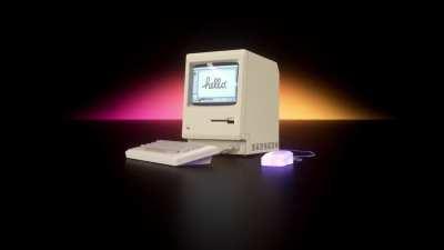 Macintosh 128k made into a modern-day advert