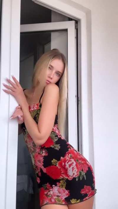 Polina Malinovskaya - Posing in a Short Black and Red Flowery Summer Dress (IG Story HD Clip)