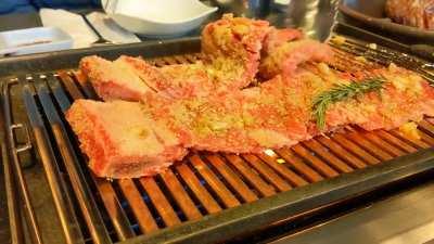 Suwon galbi on the grill