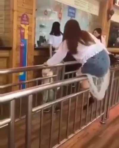 To climb over the railing