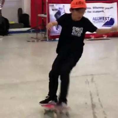 A 9 year old at a skate competition