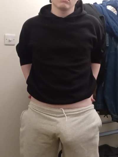 Grey sweatpants are awesome when you're hung af