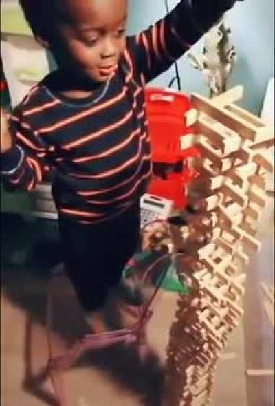 Stick Tower Gets Knocked Over by a kid........