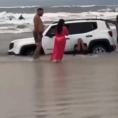 Driving your friend's car on the beach
