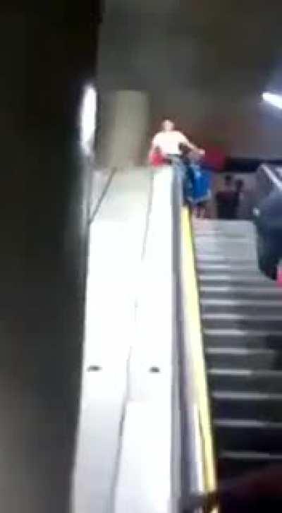To slide down an escalator