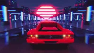 A Ferrari Testarossa in the outrun