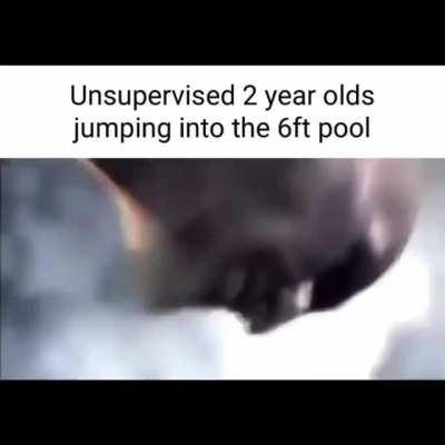 Unsupervised 2 year olds jumping into the 6ft pool