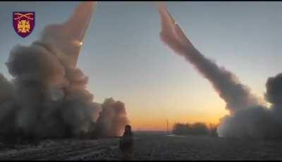 Intense barrage of 122mm Grad rockets being fired at Russian positions by the artillery division of the 115th Mechanized Brigade.