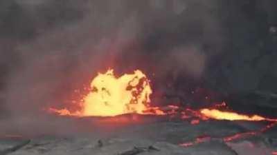 Throwing a drum of water into a lava lake