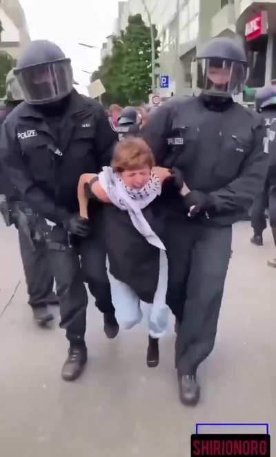 German police violently arrest woman protesting the German Governments support of Israel