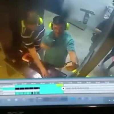 Idiot at the gun range points gun at his friend for a selfie, gets kicked out.