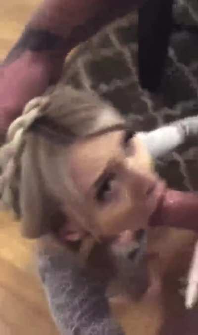 Blonde Slut Struggling to deepthroat cock choking and gagging